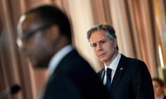 US secretary of state, Antony Blinken, listens to Rwandan president, Paul Kagame, in Kigali.