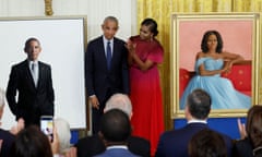 White House ceremony to unveil portraits of former U.S. President Barack Obama and former first lady Michelle Obama, in Washington<br>Former U.S. President Barack Obama and former first lady Michelle Obama react during the unveiling of their official White House portraits, painted by Robert McCurdy and Sharon Sprung, respectively, in the East Room of the White House, in Washington, U.S., September, 7, 2022. REUTERS/Evelyn Hockstein TPX IMAGES OF THE DAY