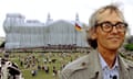 Christo in front of the wrapped Reichstag, in Berlin, Germany, in 1995.