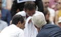 Marin Cilic is overcome with emotion during a changeover in the second set.