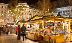 A Christmas market in Vorosmarty Square, Budapest. The exchange rate has made shopping in Hungary more than 10% cheaper than last Christmas.