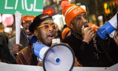 Spike Lee and Al Sharpton march against gun violence at the premiere of Lee’s film Chi-Raq in New York last December.
