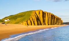 Evening light on the golden cliffs at West Bay, Dorset, UK