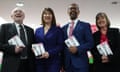 Vaughan Gething (second right), the Welsh first minster, at the launch of Labour’s Welsh manifesto ahead of the debate on Friday.