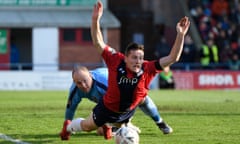 York’s Dan Maguire wins a penalty in an FA Cup tie against Altrincham this season.