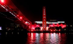 The Tate Modern in London lit up in red