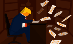 Illustration of Trump crossing out paper.