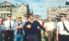Seve Ballesteros of Spain reacts following his victory during The 113th Open Championship held on the Old Course at St Andrews, from July 19-22,1984 in St Andrews, Scotland. (Photo by R&amp;A via Getty Images)