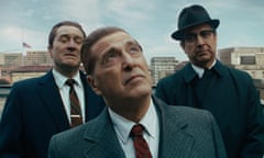 from left, Robert De Niro, Al Pacino and Ray Romano in The Irishman.