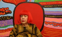Yayoi Kusama in front of Peace Shall Come as Far as the Ends of the Universe