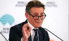 Seb Coe speaking at a World Athletics press conference.