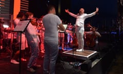 Womad Festival 2019<br>MALMESBURY, ENGLAND - JULY 28: Kraftwerk re:werk conducted by Charles Hazlewood with the Paraorchestra and Army of Generals perform on stage during Day four of the Womad Festival 2019 at Charlton Park on July 28, 2019 in Malmesbury, England. (Photo by C Brandon/Redferns)