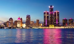 Detroit skyline at sunset