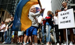 Protesters at a rally against the war in Ukraine on 27 February 2022 in Sydney, calling for the Australian government to do more after Russian president Vladimir Putin launched a military invasion.