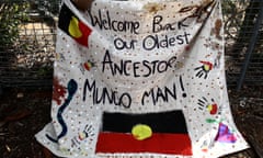 A sign at the burial of ‘Mungo Man’ remains in 2017.