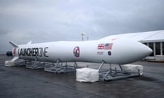 A replica of Virgin Orbit's LauncherOne rocket in Newquay, Cornwall.