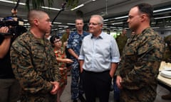 Scott Morrison meets with US Marines at Robertson Barracks in Darwin on Wednesday.