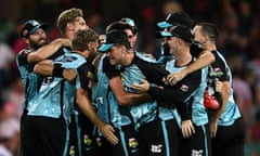 Heat players celebrate their win in the BBL 13 Final between the Sydney Sixers and the Brisbane Heat at the SCG in Sydney, Wednesday, January 24, 2024. (AAP Image/Dan Himbrechts) NO ARCHIVING, EDITORIAL USE ONLY, IMAGES TO BE USED FOR NEWS REPORTING PURPOSES ONLY, NO COMMERCIAL USE WHATSOEVER, NO USE IN BOOKS WITHOUT PRIOR WRITTEN CONSENT FROM AAP