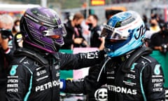 Lewis Hamilton after qualifying with his Mercedes teammate Valtteri Bottas