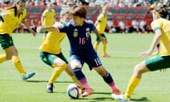 Japan’s Mana Iwabuchi causes problems for the Australian defence during their 2015 World Cup quarter-final