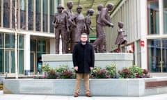 James Higginbottom, a local Labour councillor, stands in front of the town’s Covid heroes memorial, unveiled in November.