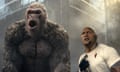 This image released by Warner Bros. shows Dwayne Johnson in a scene from “Rampage.” Johnson’s arcade game-inspired “Rampage” crept past last week’s top film “A Quiet Place” to take the No. 1 spot on the box office charts. (Warner Bros. via AP)