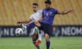 Esteghlal's Mehdi Mehdipour (right) in action against Saudi Arabia's Al-Hilal in the Asian Champions League last September before the Iranian club were expelled from the competition