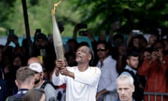 Snoop Dogg during the torch relay for the 2024 Paris Olympic Games.