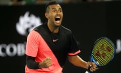 Nick Kyrgios celebrates after securing his place in the last 16.