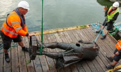 Museum bound ... Colston’s statue is raised from the depths at Bristol harbour.