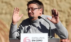 En Comú-Podem party leader Xavier Domènech speaking at an electoral event in Barcelona on 16 December 2017. 