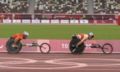 Great Britain’s David Weir (right) struggled in his heat.