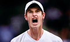 Andy Murray shouts out during his debut match on Wimbledon Centre Court against David Nalbandian in 2005