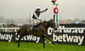 Charlie Deutsch celebrates winning on L'Homme Presse at the Cheltenham Festival.