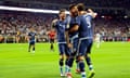 Argentina’s Lionel Messi, Ezequiel Lavezzi and Gonzalo Higuain celebrate Argentina’s victory over USA on Tuesday.