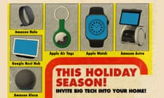 Illustration of smart devices saying 'this holiday season invite big tech into your home'