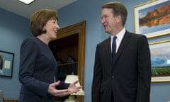 Susan Collin,Brett Kavanaugh<br>FILE- In this Tuesday, Aug. 21, 2018, file photo, Sen. Susan Collins, R-Maine, speaks with Supreme Court nominee Judge Brett Kavanaugh at her office, before a private meeting on Capitol Hill in Washington. The end of contentious confirmation hearings for U.S. Supreme Court nominee Kavanaugh is shifting the focus to potential swing votes like Republican Sen. Susan Collins of Maine. (AP Photo/Jose Luis Magana, files)