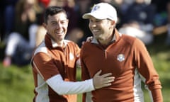 Rory McIlroy and Sergio García celebrate at the Ryder Cup in 2018