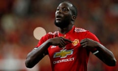 Manchester United forward Romelu Lukaku celebrates after scoring a goal during the International Champions Cup soccer match against Manchester City at NRG Stadium on July 20, 2017 in Houston, Texas. / AFP PHOTO / AARON M. SPRECHERAARON M. SPRECHER/AFP/Getty Images