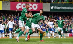 Jonny Evans celebrates his late equaliser for Northern Ireland against Cyprus