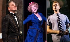 Composite of Kevin Kline in Present laughter, Bette Midler in Hello Dolly and ben Platt in Dear Evan Hansen