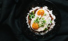 Mapo tofu with fried eggs