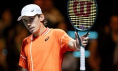 Alex de Minaur celebrates a point against Grigor Dimitrov during their semi-final at the Rotterdam Open