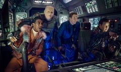 Red Dwarf: The Promised Land Picture shows: Danny John-Jules as The Cat, Robert Llewellyn as Kryten, Chris Barrie as Rimmer, Craig Charles as Lister