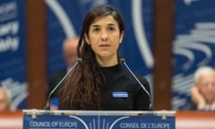 The former IS prisoner Nadia Murad delivers her speech after winning the Vaclav Havel Human Rights Prize in the Council of Europe in Strasbourg, France. 