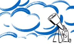 Illustration of man looking through telescope