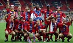 Crystal Palace celebrate at Wembley after victory over Everton in the 1991 Zenith Data Systems Cup final