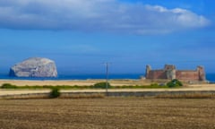 Bass rock and Tantallon Castle from 120 bus