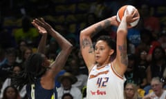 Phoenix Mercury center Brittney Griner looks to pass during a Friday game against the Dallas Wings.