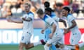 Emile Smith Rowe celebrates with teammates after making it 2-0 to England against Israel in Kutaisi, Georgia